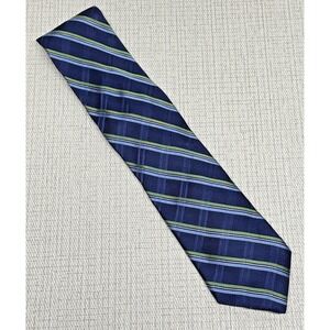 Cremieux Silk Necktie Mens OS Blue Green Striped Handmade Formal Preppy Classic
